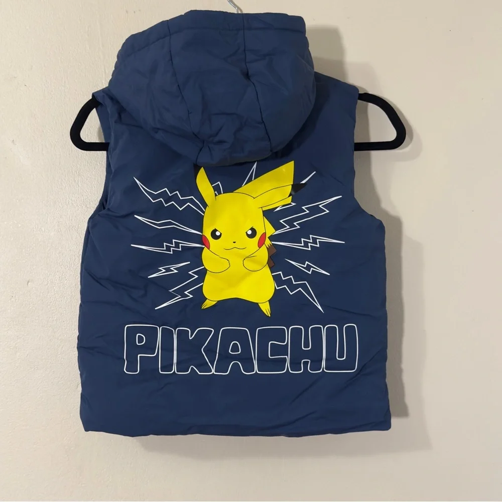 Pokémon Pikachu Navy Blue Hooded Puffer Vest, Size 7/8